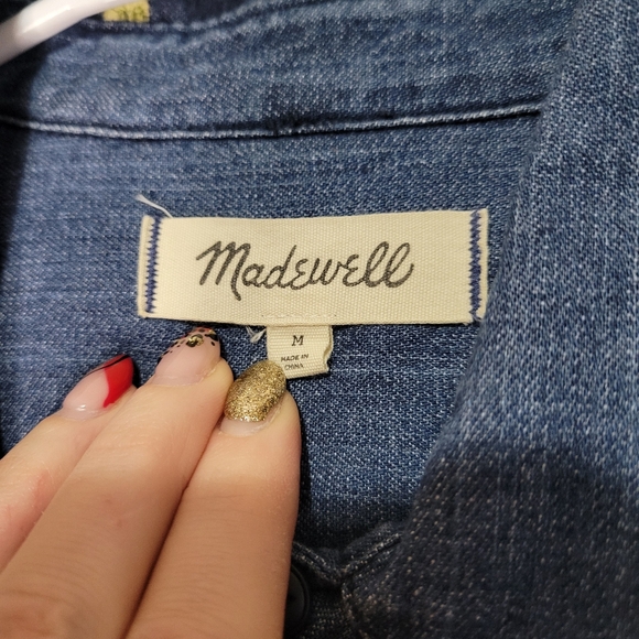 Madewell Denim Collared Embroidered Floral Oversized Top Size MEDIUM - Picture 3 of 7